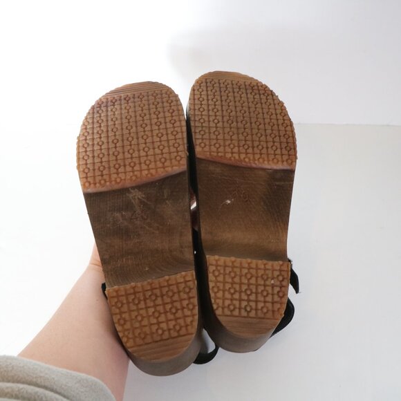 Sandgrens Swedish Handmade Wooden Clogs Womens 40 US 9 Black Brown Nubuck Shoes - Picture 4 of 7